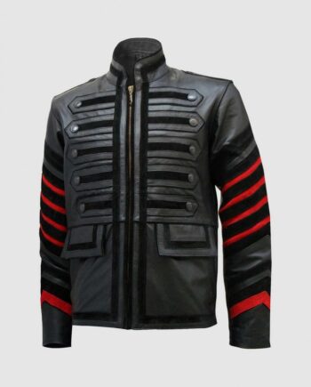 Men’s Fitted Black Military Leather Jacket