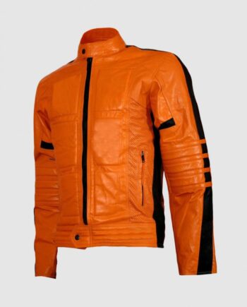 Men’s Orange Leather Jacket for Street Fashion