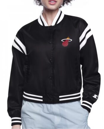 Miami Heat Printed Logo Varsity Satin Jacket