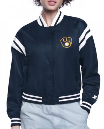 Milwaukee Brewers Printed Logo Varsity Satin Jacket