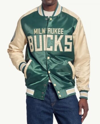 Milwaukee Bucks Green and Cream Varsity Satin Jacket
