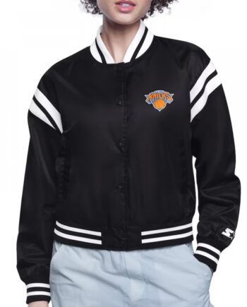 NY Knicks Printed Logo Varsity Satin Jacket