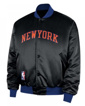 NY Knicks Remix Courtside Black Bomber Jacket