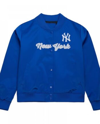 NY Yankees Throwback Graphics Blue Satin Jacket