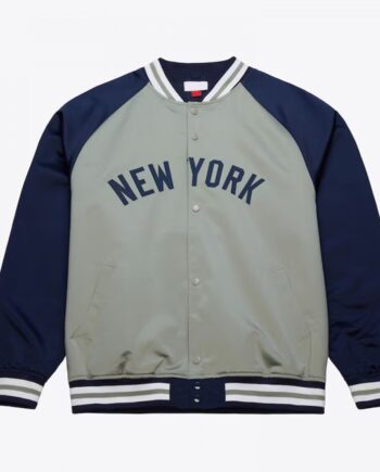 NY Yankees Vintage Logo Double Clutch Lightweight Gray Satin Jacket