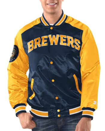 Navy/Gold Milwaukee Brewers Renegade Varsity Satin Jacket