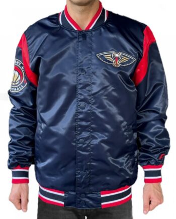 New Orleans Pelicans Navy Teddy Varsity Satin Jacket