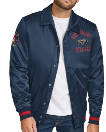 New Orleans Pelicans Stitch Applique Navy Satin Jacket