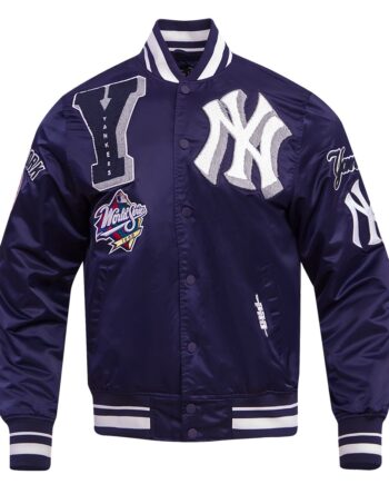 New York Yankees Mashup Men's Rib Navy Blue Satin Jacket