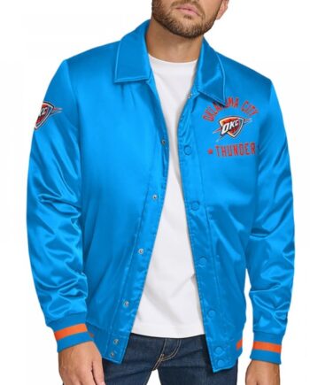 Oklahoma City Thunder Stitch Applique Blue Satin Jacket