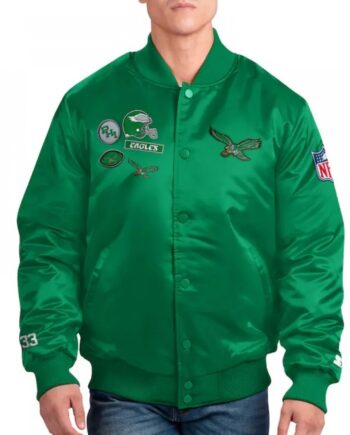 Philadelphia Eagles Exclusive Kelly Green Varsity Satin Jacket