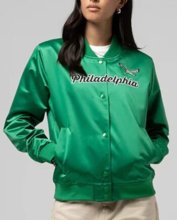 Philadelphia Eagles Throwback Graphics Kelly Green Satin Jacket
