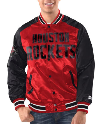 Red/Black Houston Rockets Renegade Varsity Satin Jacket
