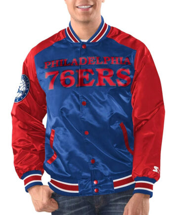 Royal/Red Philadelphia 76ers Renegade Varsity Satin Jacket