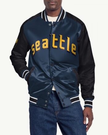 Seattle Mariners Navy Varsity Satin Jacket