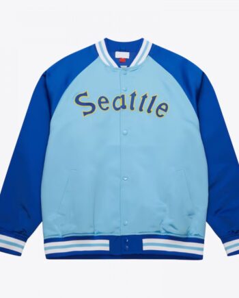 Seattle Mariners Vintage Logo Double Clutch Blue Satin Jacket