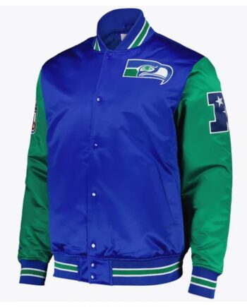 Seattle Seahawks Heavyweight Royal and Green Satin Jacket