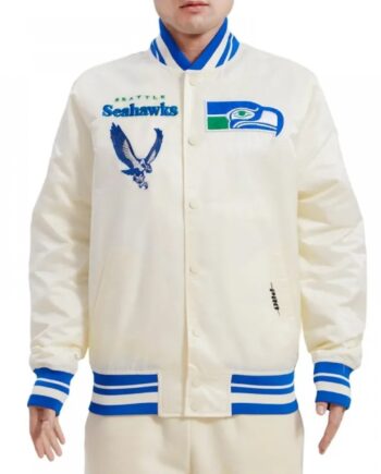 Seattle Seahawks Retro Classic Cream Varsity Satin Jacket