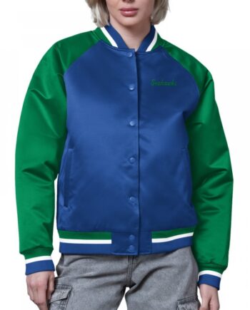 Seattle Seahawks Royal and Green Varsity Satin Jacket