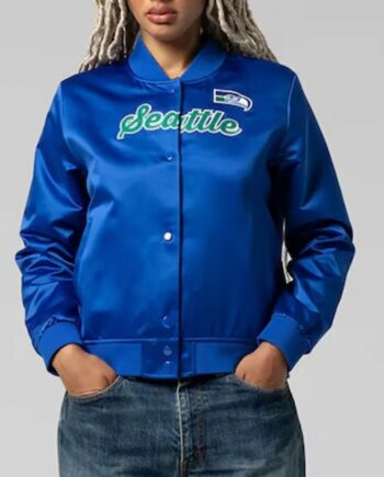 Seattle Seahawks Throwback Graphics Royal Satin Jacket Unisex