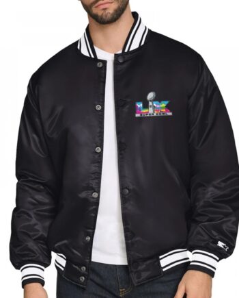 Super Bowl LX Black Varsity Satin Jacket