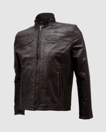 Super Slim Men Brown Leather Motorcycle Jacket