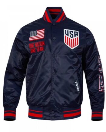 US Soccer Classic Rib Navy Satin Jacket
