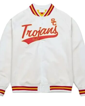 USC Trojans White Varsity Satin Jacket