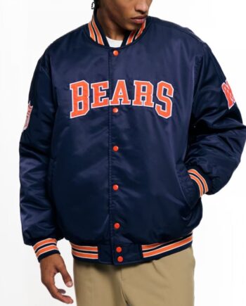 Unisex Chicago Bears Bomber Navy Satin Jacket