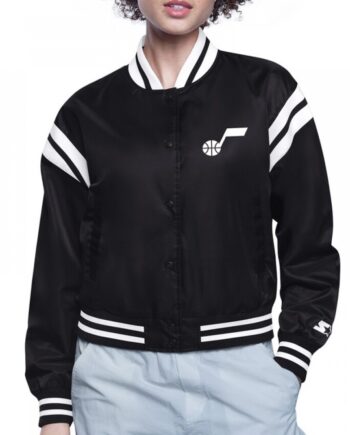 Utah Jazz Printed Logo Varsity Satin Jacket