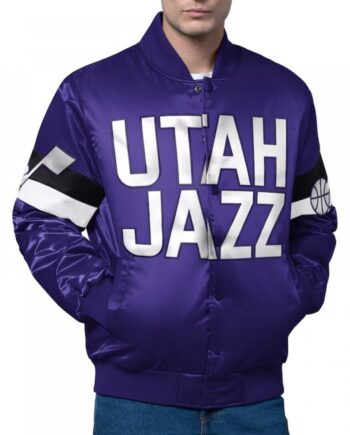 Utah Jazz Triple Option Varsity Full-Snap Satin Jacket
