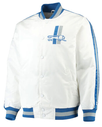 White Detroit Lions Throwback D-Line Satin Jacket