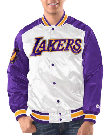White/Purple LA Lakers Renegade Varsity Satin Jacket