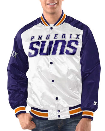 White/Purple Phoenix Suns Renegade Varsity Satin Jacket