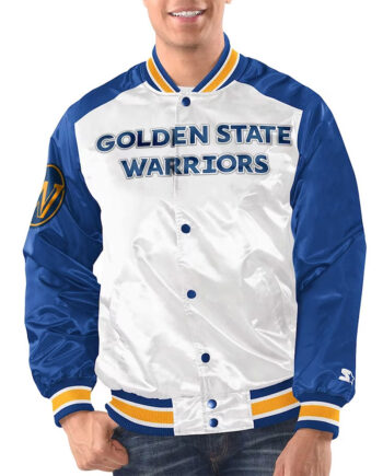 White/Royal Golden State Warriors Renegade Varsity Satin Jacket
