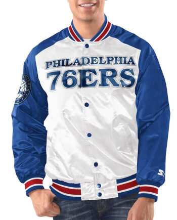 White/Royal Philadelphia 76ers Renegade Varsity Satin Jacket