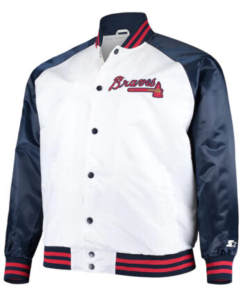 White and Navy Clean-Up Hitter Atlanta Braves Satin Jacket