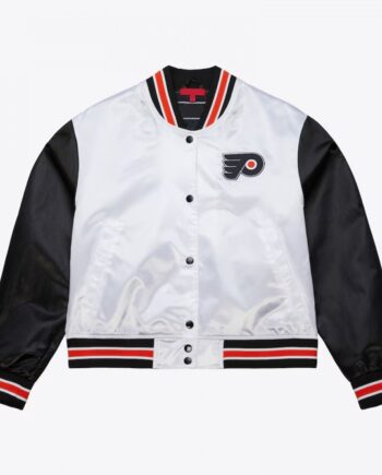 Women’s Philadelphia Flyers Cropped White and Black Satin Jacket