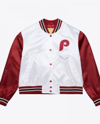 Women’s Philadelphia Phillies Cropped White and Red Satin Jacket