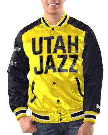 Yellow Black Utah Jazz Renegade Varsity Satin Jacket
