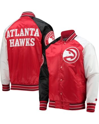 Atlanta Hawks Reliever Red/Black Satin Raglan Full-Snap Jacket