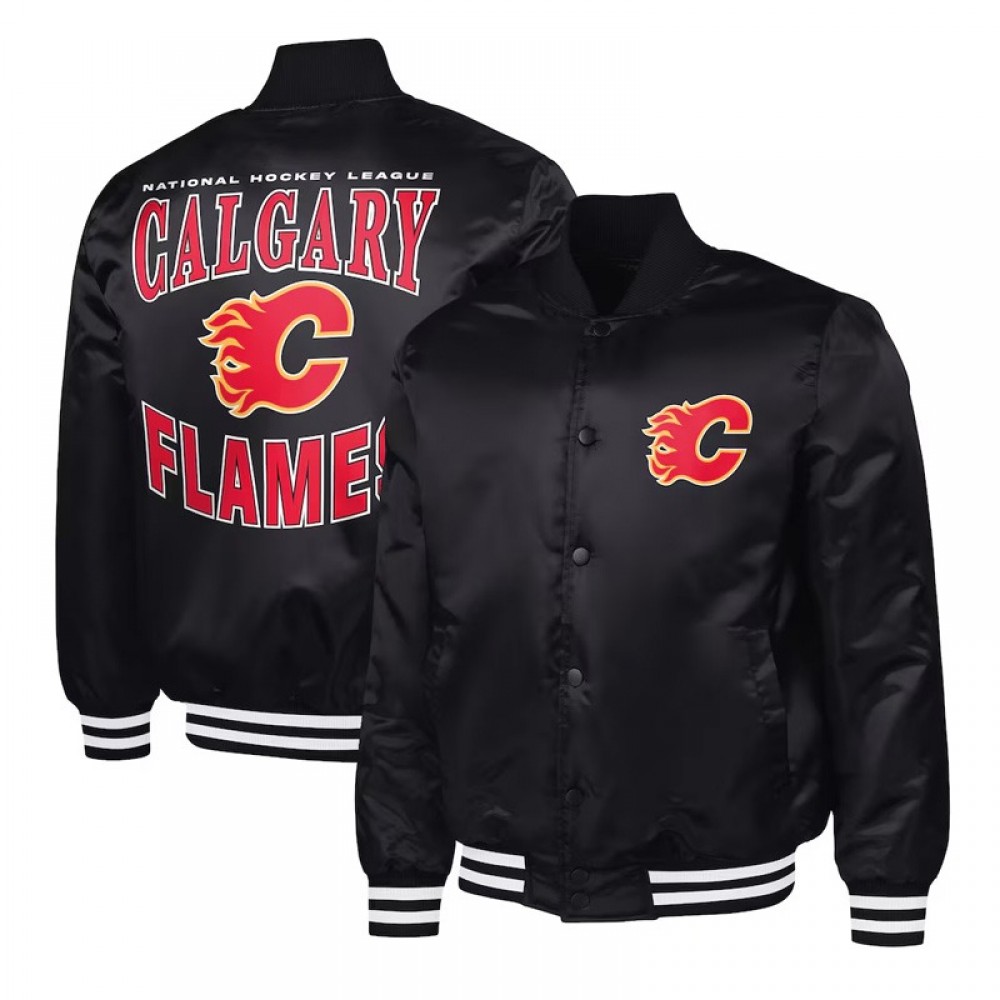 Calgary Flames Adaptive Bold Logo Varsity Satin Jacket