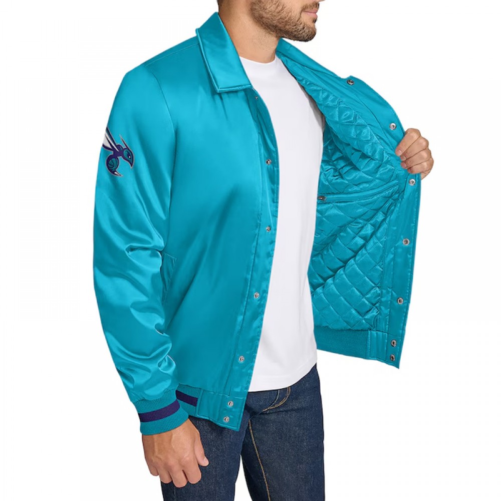 Charlotte Hornets Stitch Applique Teal Satin Jacket