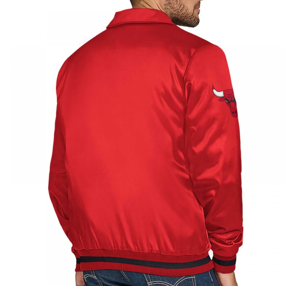 Chicago Bulls Stitch Applique Red Satin Jacket