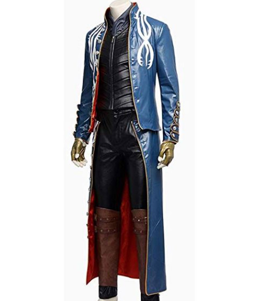 Devil May Cry 3 Vergil Blue Leather Trench Coat