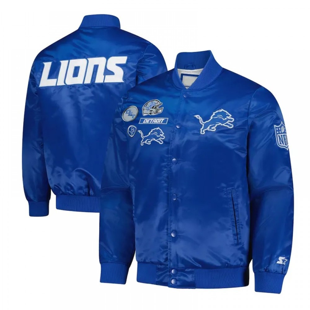 Detroit Lions Exclusive Blue Varsity Satin Jacket
