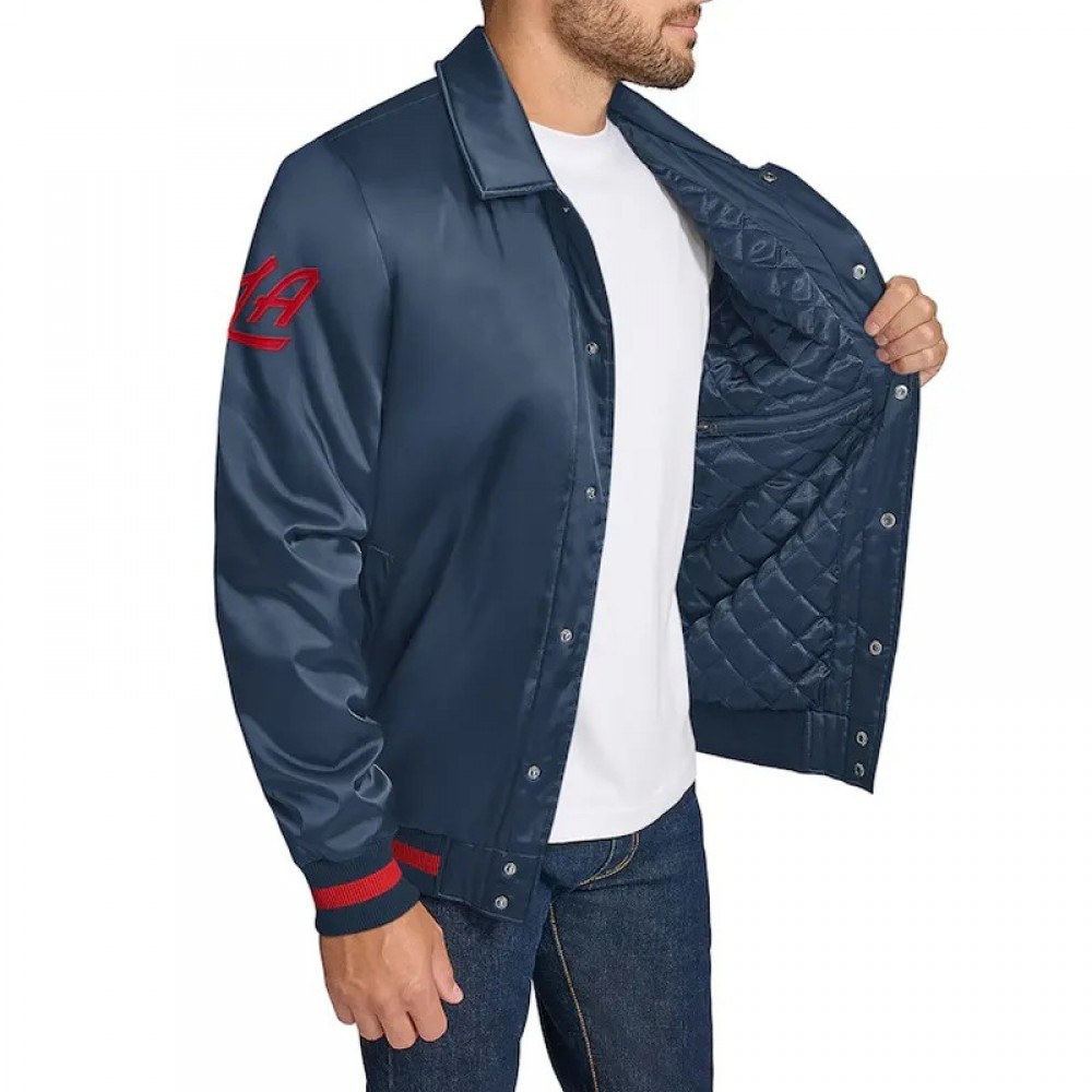 LA Clippers Stitch Applique Navy Satin Jacket