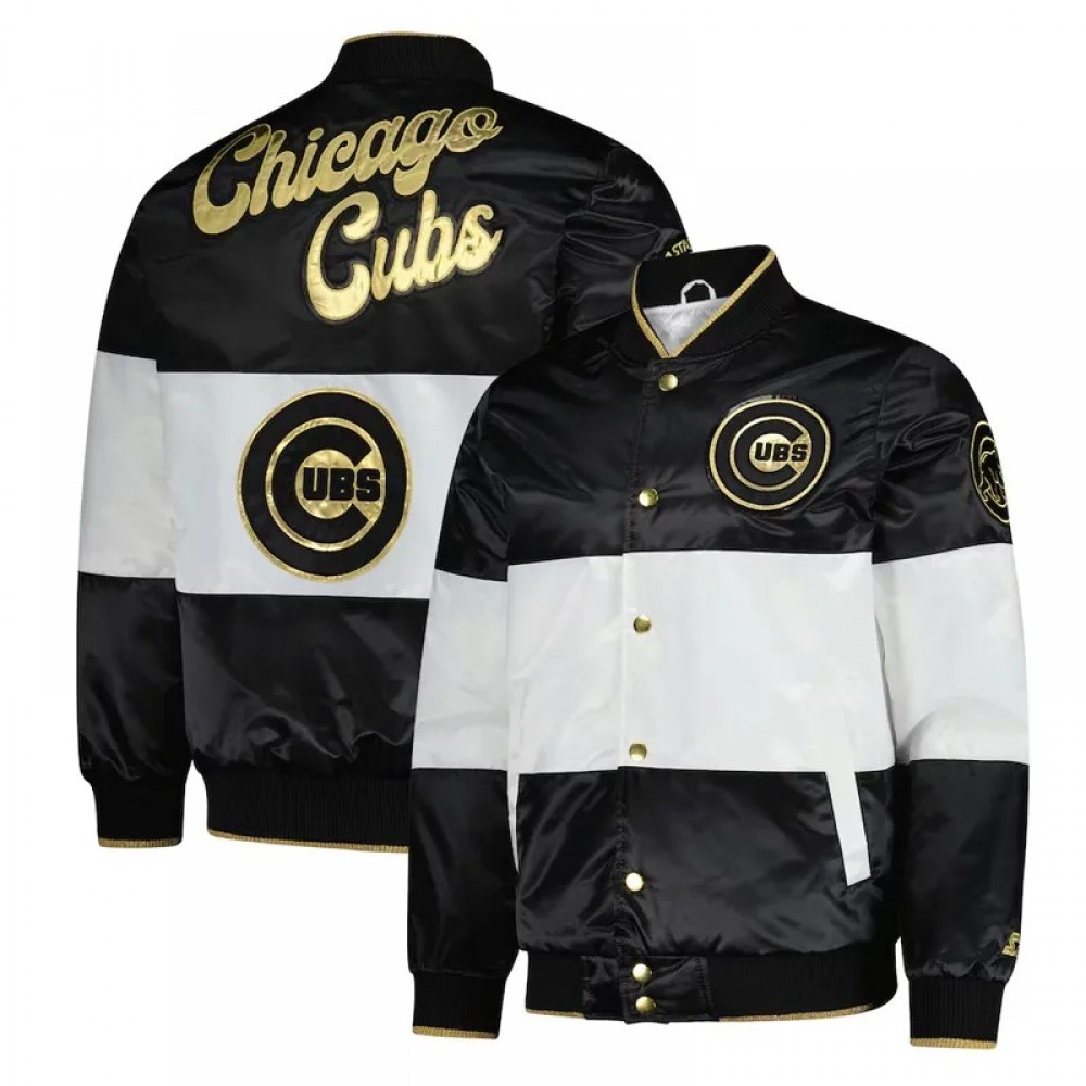 Chicago Cubs Black and White Satin Jacket