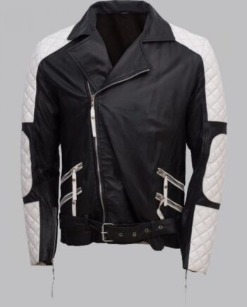 Men Black and White Leather Jacket