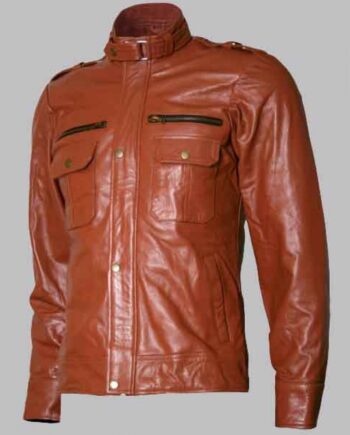 New Men's Tan Brown Moto Leather Jacket